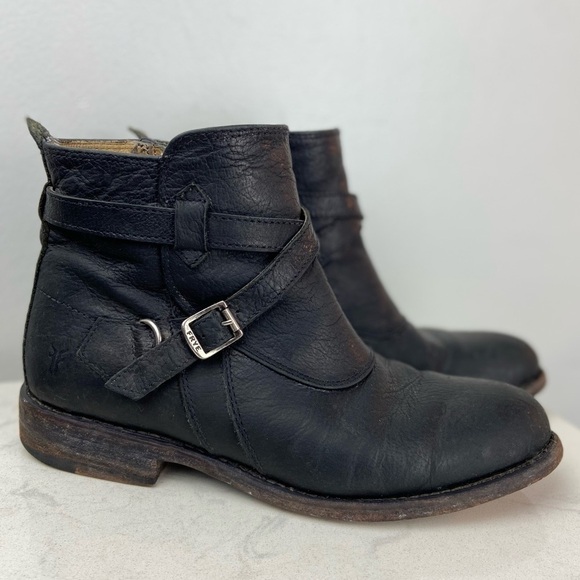 FRYE JAYDEN CROSS STRAP Black Leather Boots - Picture 4 of 16